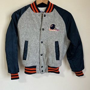 Vintage Kids Chicago Bears Chalk Line Snap Button Bomber Jacket Sz 10/12